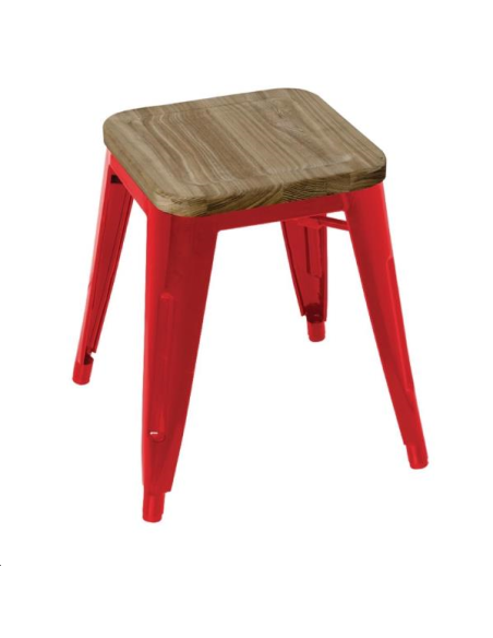 Tabouret bas en acier rouge avec as