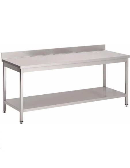 Table inox avec dosseret et étagère